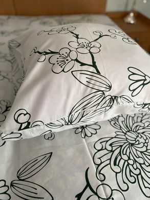Комплект постельного белья двуспальный ранфорс Зеленые цветы, Белый, Двуспальный, 2х70х70