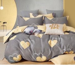 Комплект постельного бель полуторныйя бязьGOLD LUX Сердца желтые, Серый, Полуторный, 2х70х70