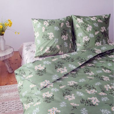 Комплект постельного бель полуторныйя бязьGOLD LUX Ромашки на зеленом без компаньона, Зелёный, Полуторный, 2х70х70
