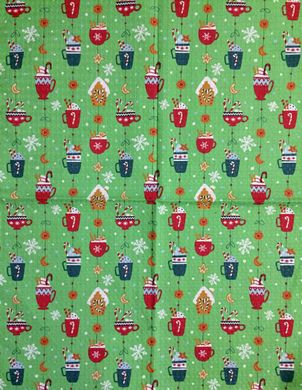 Вафельний новорічний рушник 45х60 Новорічні смаколили зелений, Зелений, 45х60
