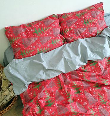Комплект постельного белья ранфорс полуторный Елки новогодние, Красный, Полуторный, 2х70х70